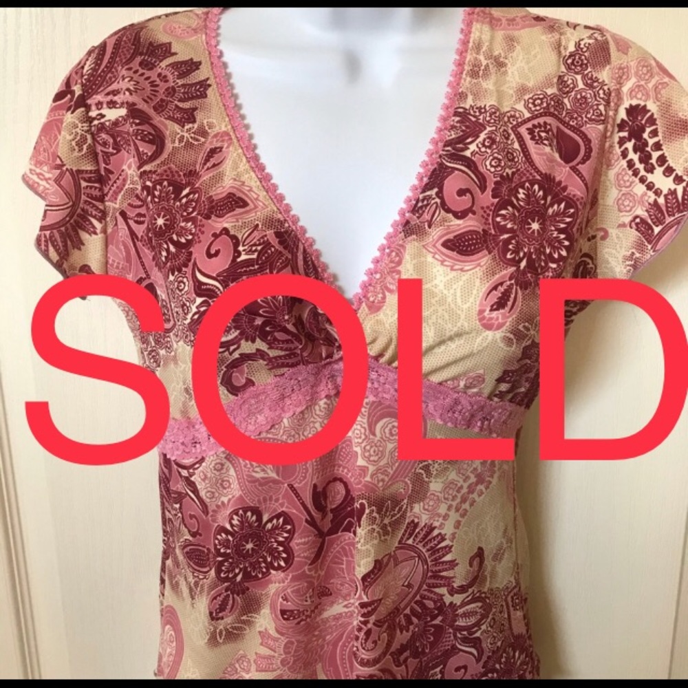 ❌SOLD❌NWT Pink Lace Trim Short Sleeve Top - Picture 1 of 14